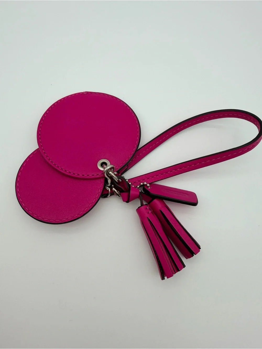 Coach Legacy Collection Hot Pink Leather Tassel Mirror Keychain Charm